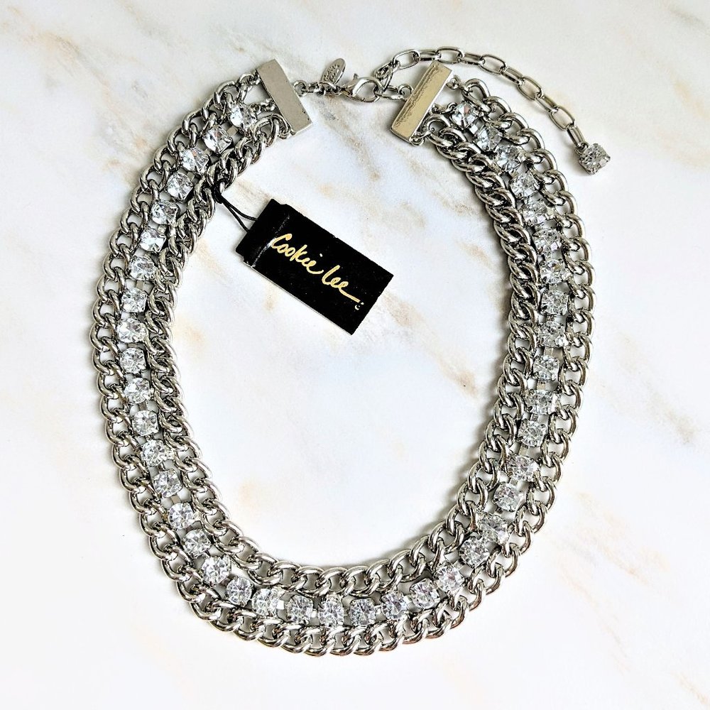 Cookie Lee Silver Tone Chunky Crystal Rhinestone Necklace
